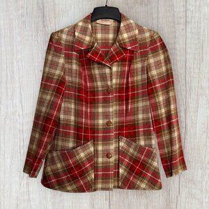 Pendleton Vintage 49er Red Plaid Wool Jacket Blazer Made USA Vintage Cabin Chic